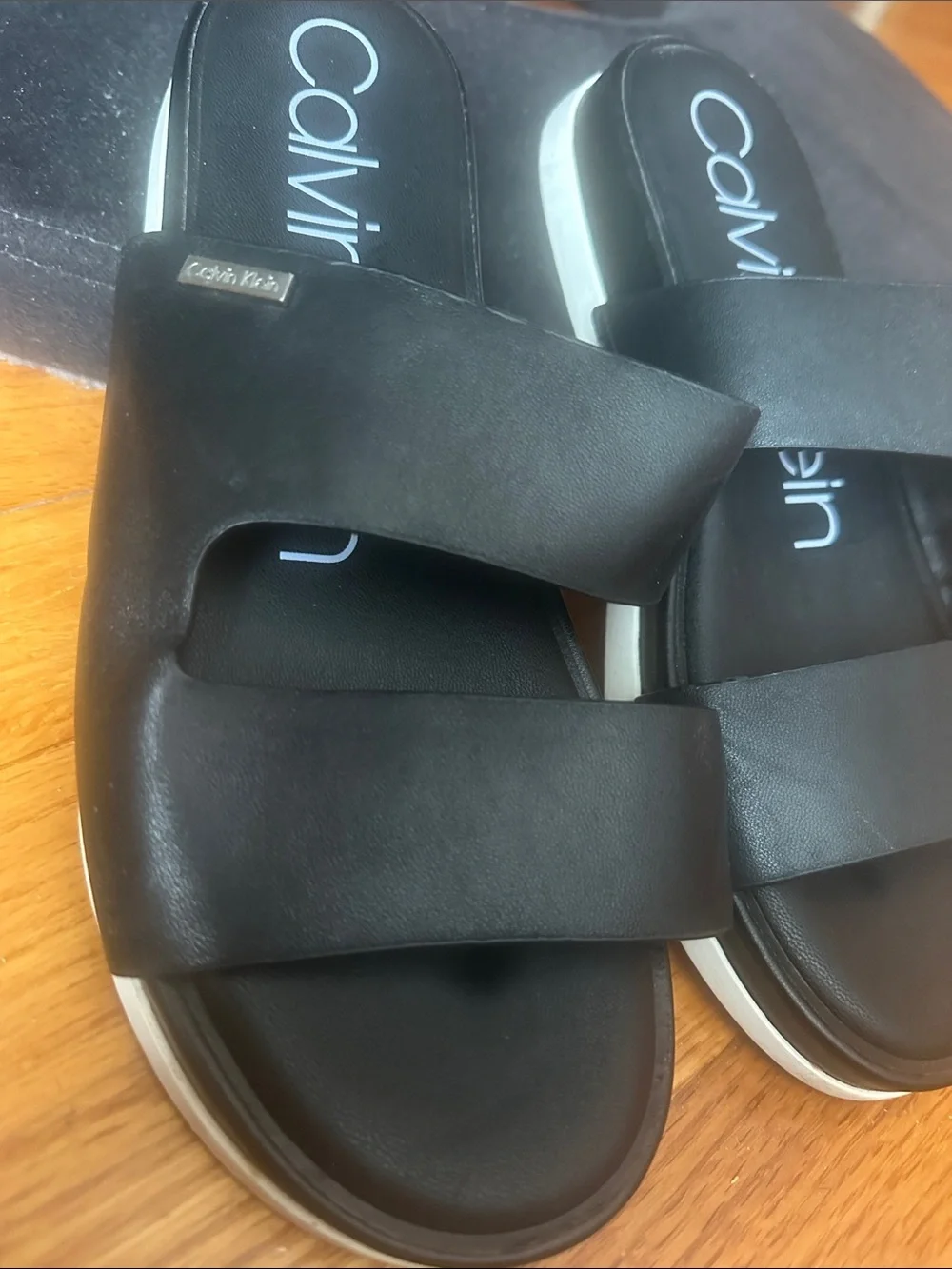 Calvin Klein Black and White Platform Slide Sandals size 8